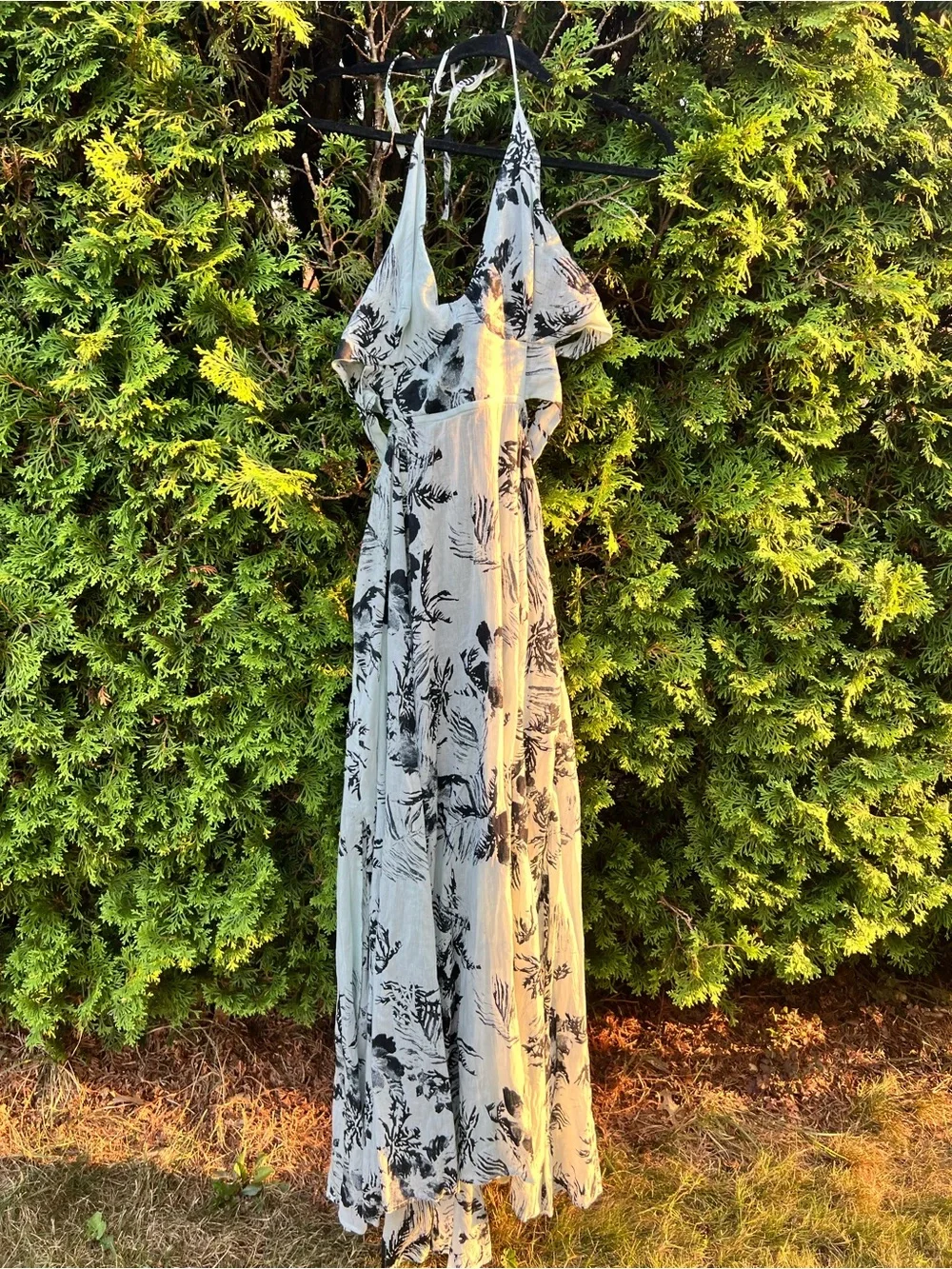 Free People Mint and Black Botanical Print Maxi Dress